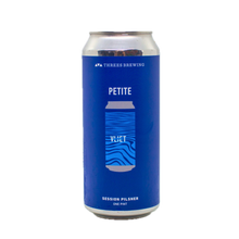 Load image into Gallery viewer, Blue can of Petite Vliet session pilsner from Threes Brewing on a transparent background