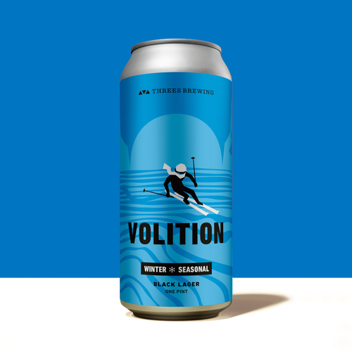 Single Can of Volition on Blue Background