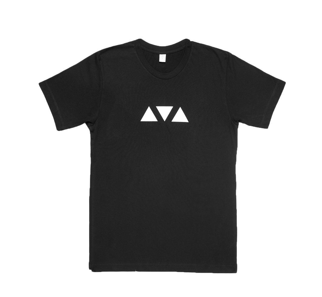 Black t shirt with 3 white triangles