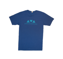 Load image into Gallery viewer, Blue t shirt with lighter blue Threes Logo 
