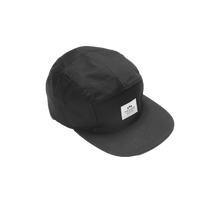 Load image into Gallery viewer, 5-panel black baseball cap with threes logo
