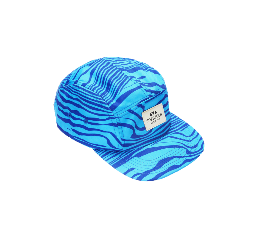 5 panel hat with blue waves design